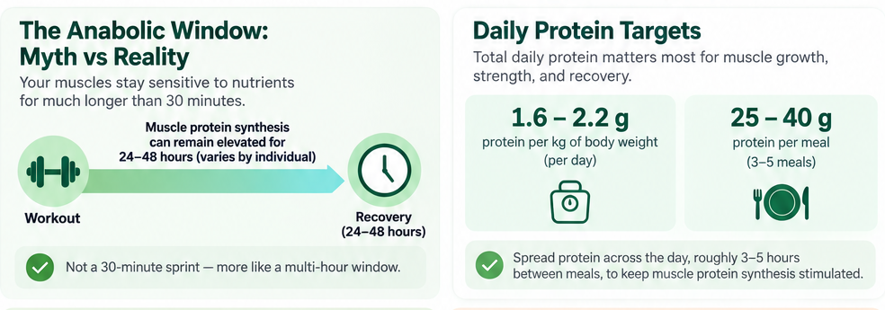 The anabolic window myth compared with total daily protein targets
