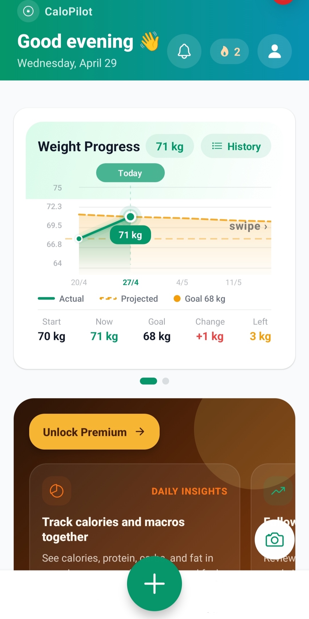 Weight goal tracking screen